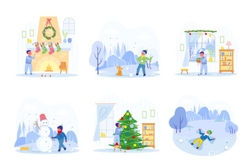 Naklejka premium Christmas Vacation Fun and Joy - Child Character.
