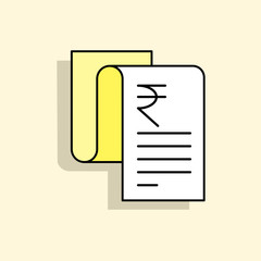 Concept of Financial Report with Indian Rupee sign. Flat illustration. Isolated on yellow background. 