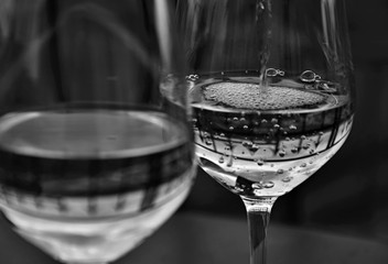 Glasses of wine - bubbles - black and white