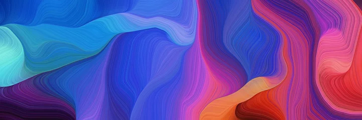 Foto op Canvas horizontale artistieke kleurrijke abstracte golfachtergrond met koningsblauwen, gematigde roze en zeer donkere magenta kleuren. kan worden gebruikt als textuur, achtergrond of wallpaper © Eigens