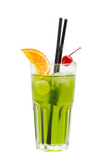 Alcoholic cocktails with ice in glass glasses on a white background.