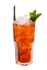 Alcoholic cocktails with ice in glass glasses on a white background.