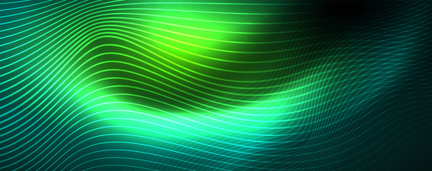 Shiny neon vector wave line abstract background, motion concept