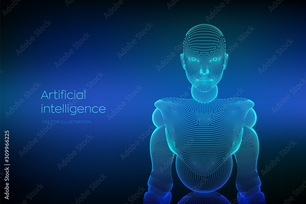 Aufkleber wireframe female cyborg or robot. abstract cyber woman. sci-fi cybernetic robot with ai. machine lea