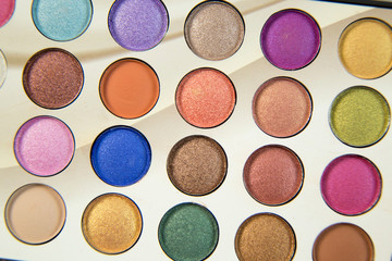 Colorful eye shadows palette. Makeup background. Colorful make-up palette