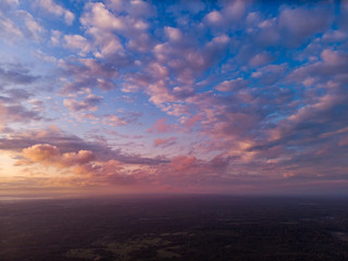 Landscape with a beautiful sky at sunset. Aerial photography