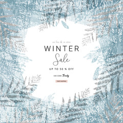 social media banner template for advertising winter arrivals collection or seasonal sales promotion. trendy hand drawn background textures and floral elements imitating watercolor paintings