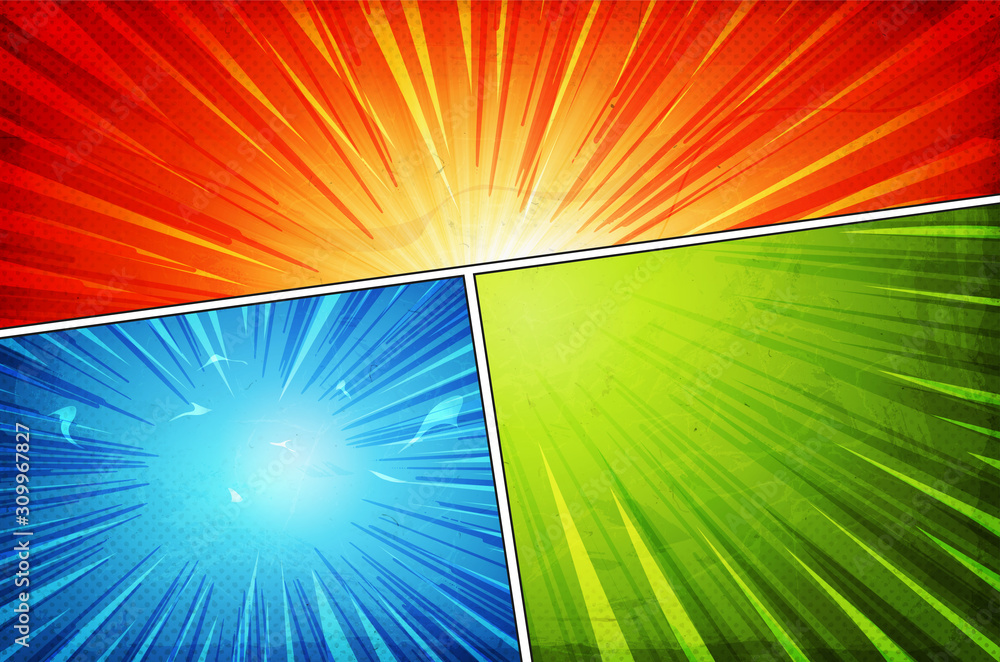 Poster comic book action layout background with power fx/ illustration of a powerful comics like page layou