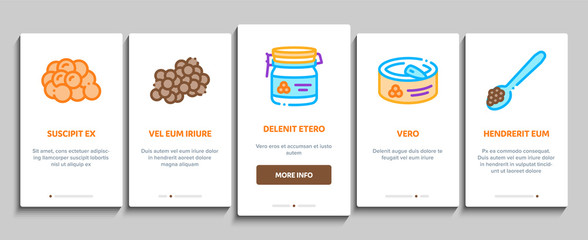Caviar Seafood Product Onboarding Mobile App Page Screen. Fish Eggs, Caviar In Metallic Container, On Sandwich With Butter And Spoon Concept Illustrations