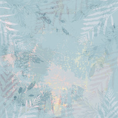 Abstract botanical dusty pastel blue and pink pale blush background. Chic trendy tile pattern imitating gouache, acrylic or watercolor paintings