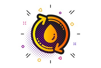 Recycle clean aqua sign. Halftone circles pattern. Water drop icon. Refill liquid symbol. Classic flat refill water icon. Vector