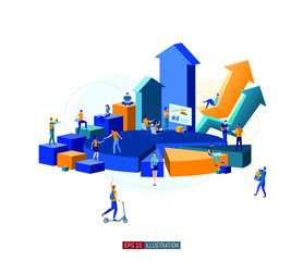 Trendy flat illustration. Successful teamwork concept. Office workers planing business mechanism, analyze business strategy and exchange ideas.Template for your design works. Vector graphics.