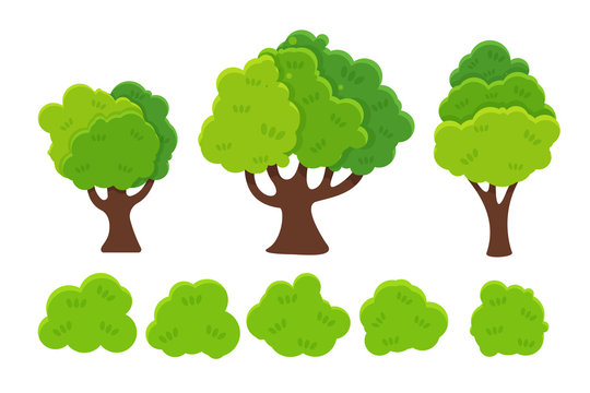 Flat cartoon tree vector. Trees with green leaves look simple. Isolated on a white background.