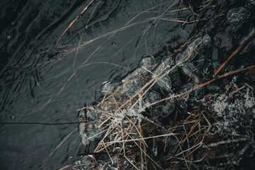 Top view of the border of the river and land