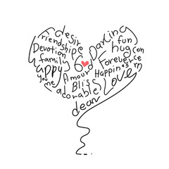 Many words of love heart. Valentine hand draw.