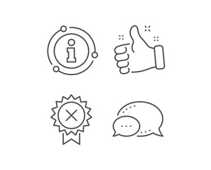 Reject medal line icon. Chat bubble, info sign elements. Decline award sign. Linear reject medal outline icon. Information bubble. Vector