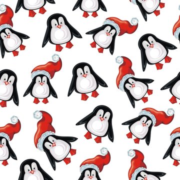 Penguin seamless pattern background, cartoon christmas  animal