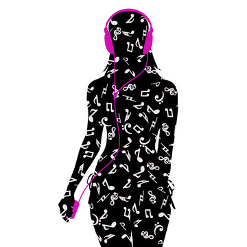 recommend clip art: Musical poster with woman silhouette listening music