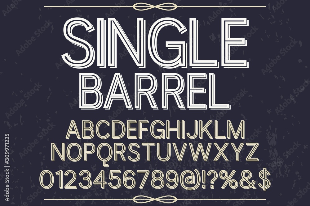 Fototapete abc font alphabet script typeface handcrafted handwritten vector label design old style.shadow effec