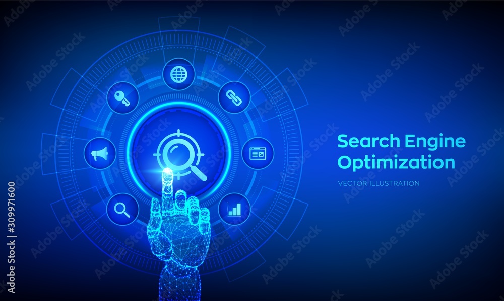 Poster seo. search engine optimization. marketing ranking traffic website internet business technology conc