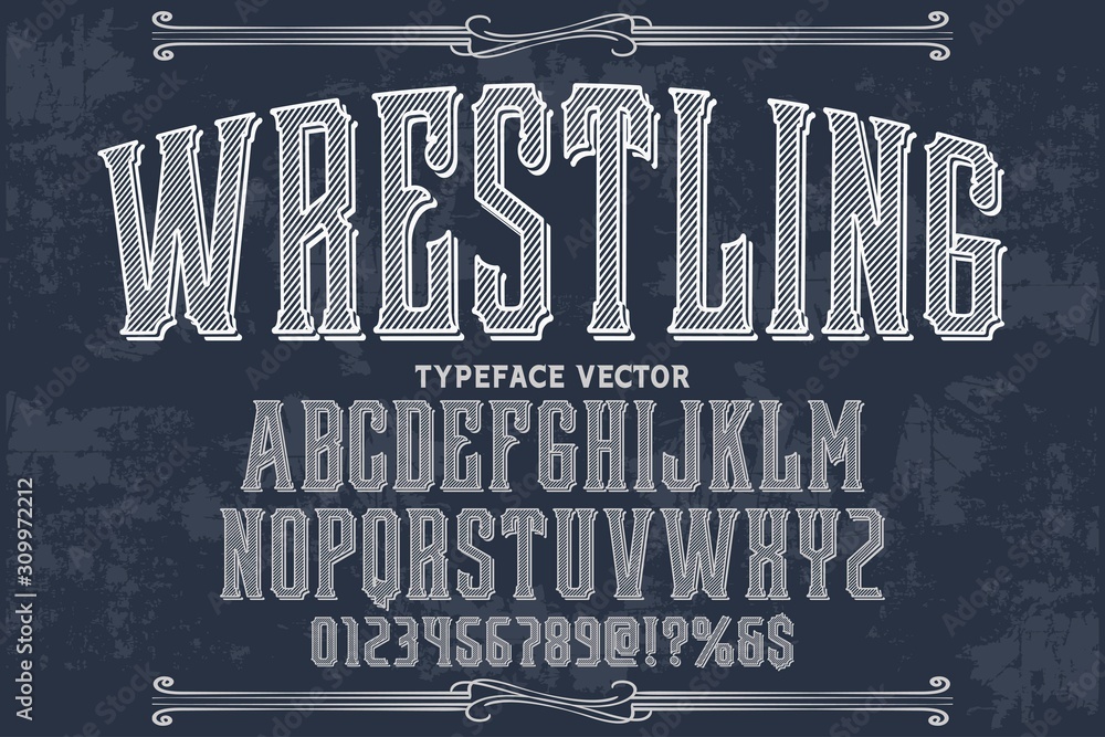 Aufkleber abc font alphabet script typeface handcrafted handwritten vector label design old style.shadow effec