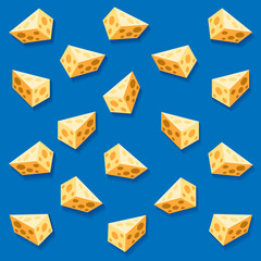 Seamless pattern with a slices of cheese on a blue background.