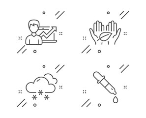 Fair trade, Snow weather and Success business line icons set. Chemistry pipette sign. Safe nature, Snowflake, Growth chart. Laboratory. Science set. Line fair trade outline icon. Vector