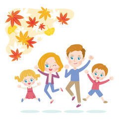 Fototapeta premium ジャンプ家族 紅葉 イラスト 