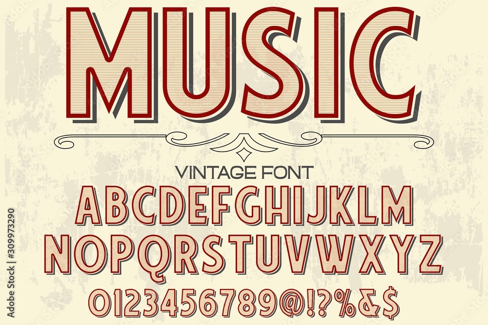 Aufkleber alphabet font script typeface handcrafted handwritten vector label design music .shadow effect.vinta