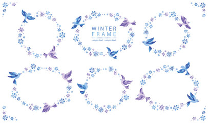 雪　小鳥　フレーム　セット