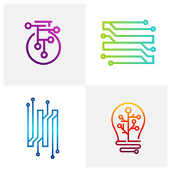 Set of Circuit logo design vector template, Circular logo icon, Link icon with dot, Circuit element, Creative design, Icon Technology