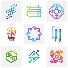 Set of Circuit logo design vector template, Circular logo icon, Link icon with dot, Circuit element, Creative design, Icon Technology
