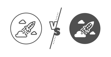 Launch Project sign. Versus concept. Startup rocket line icon. Innovation symbol. Line vs classic startup rocket icon. Vector