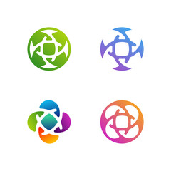 Obraz premium Set of Circuit logo design vector template, Circular logo icon, Link icon with dot, Circuit element, Creative design, Icon Technology