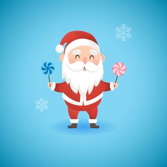 Christmas funny Santa Claus holding lollipops, vector illustration.