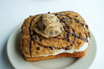 Close up chocolate chips and cookie donut