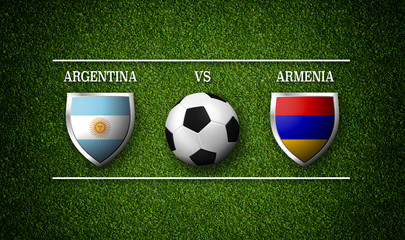 Football Match schedule, Argentina vs Armenia, flags of countries and soccer ball - 3D rendering