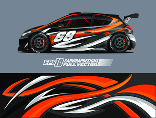 Obraz premium Racing car wrap design vector. Graphic abstract stripe racing background kit designs for wrap vehicle, race car, rally, adventure and livery. Full vector eps 10