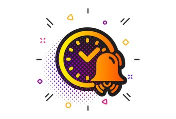 Time or watch sign. Halftone circles pattern. Alarm bell icon. Classic flat alarm bell icon. Vector