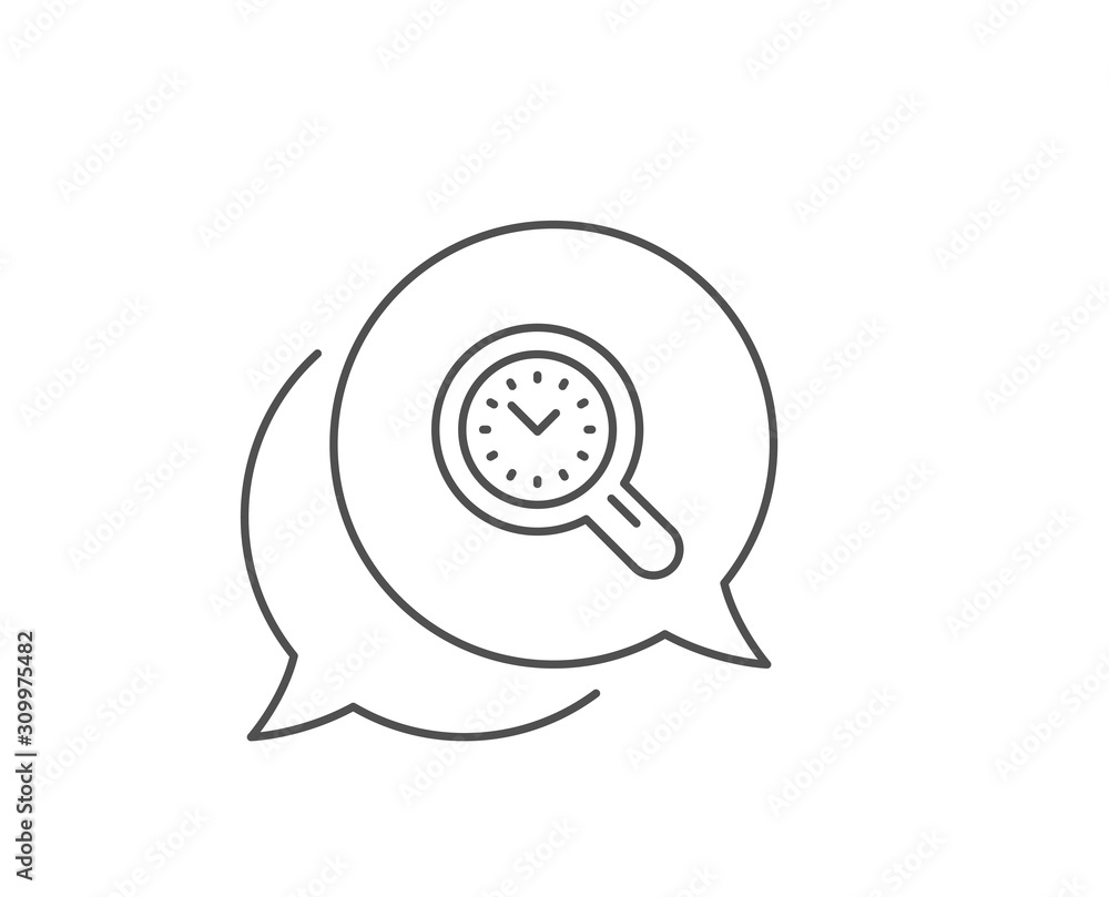 Poster time management line icon. chat bubble design. clock sign. work analysis symbol. outline concept. th