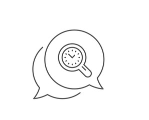 Time management line icon. Chat bubble design. Clock sign. Work analysis symbol. Outline concept. Thin line time management icon. Vector