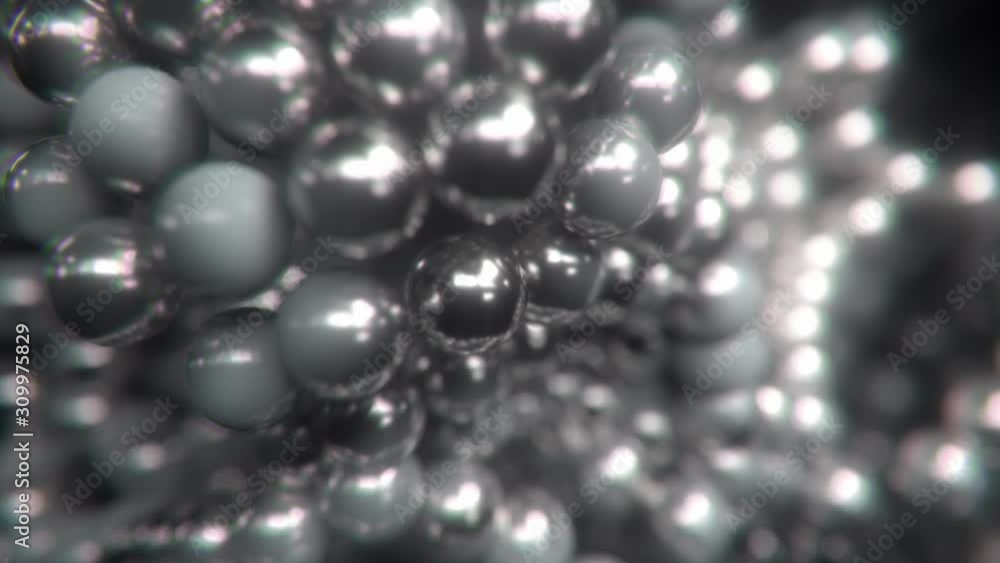 Poster sparkling spheres monochrome animation. abstract background with chromatic aberration. floating ball