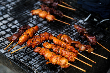 grilled Chicken and grilled Chicken entrails with Thai northeast sauce