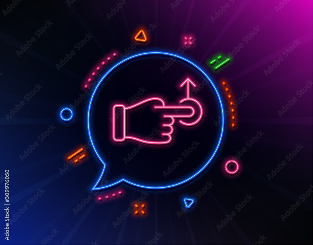 Poster drag drop gesture line icon. neon laser lights. slide arrow sign. swipe action symbol. glow laser sp
