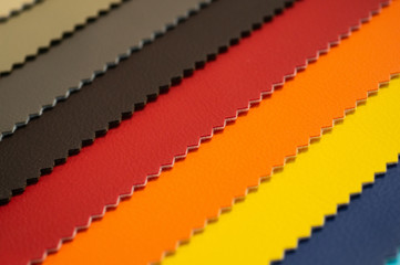 Catalog of multicolored imitation leather from matting fabric texture background, leatherette fabric texture