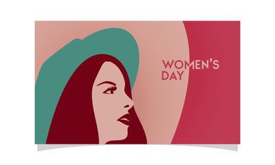 Fototapeta na wymiar Elegant greeting background design template with illustration of young girl for International Women's Day celebration. Vector illustration.
