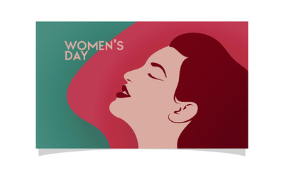 Elegant greeting background design template with illustration of young girl for International Women's Day celebration. Vector illustration.