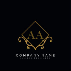 Initial letter AA logo luxury vector mark, gold color elegant classical