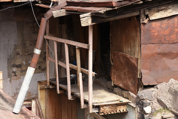 Entrance to residential building in old district in center of Yerevan, Armenia