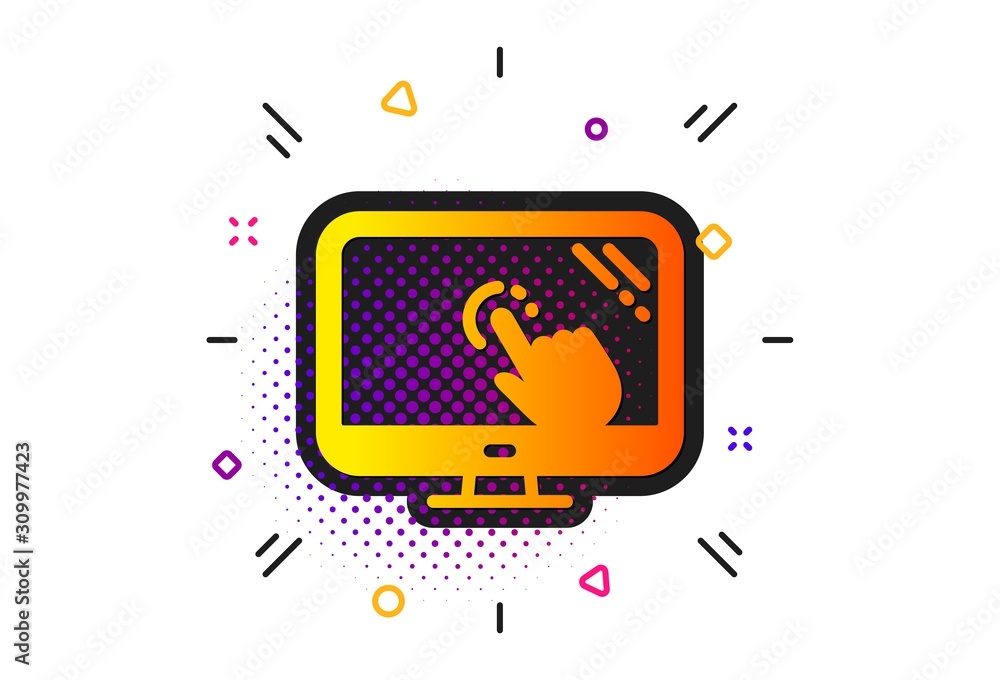 Poster online quiz test sign. halftone circles pattern. touch screen icon. classic flat touch screen icon. 